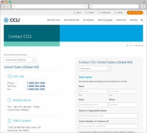 CCLI contact page